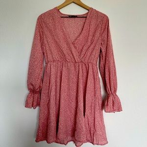 Surplice Plunging Flounce Sleeve Swing Dress